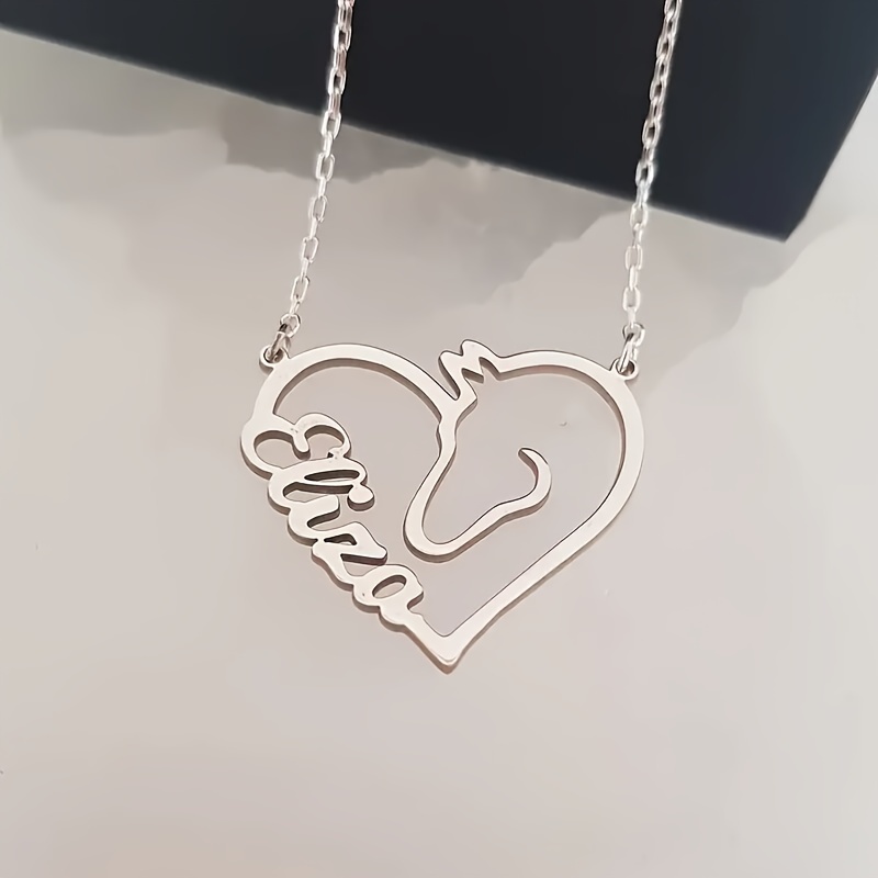 Personalized Horse And Heart Pendant Necklace, 18K Gold-Plated